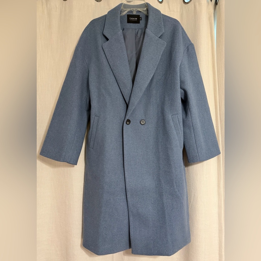 Tailored Double-Breasted Pea Coat in Slate Blue with Pockets XL Women New no tag